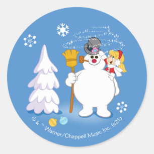 De Snowman™ bevuilen Frosty & Karen Winter Fun Ronde Sticker