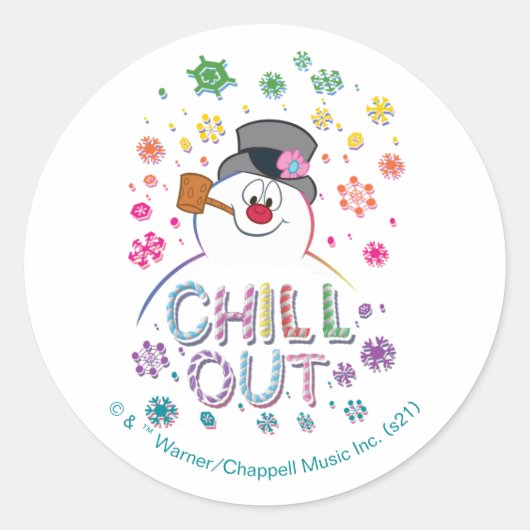 De Snowman™ bevuilen | Rainboog-kleuren "Chill Out Ronde Sticker (Voorkant)