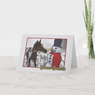 De Snowman en de Curieuze Foal Holiday Card Feestdagen Kaart