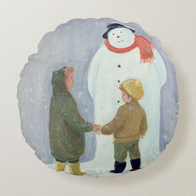 De Snowman Rond Kussen (Voorkant)