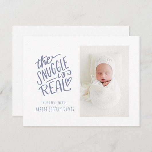 De snuggle is echt, geboorteaankondigingskaarten (Voorkant / Achterkant)
