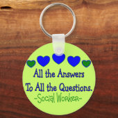 De sociale Arbeider "Alle Antwoorden, Alle Vragen" Sleutelhanger (Voorkant)