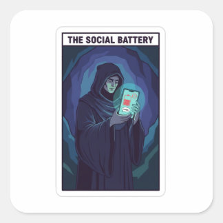 De Sociale Batterij Introvert Humor | Lage Energie Vierkante Sticker
