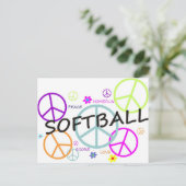 De softball Gekleurde Tekens van de Vrede Briefkaart (Staand voorkant)