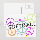 De softball Gekleurde Tekens van de Vrede Briefkaart (Voorkant / Achterkant)