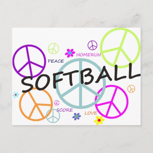 De softball Gekleurde Tekens van de Vrede Briefkaart (Voorkant)