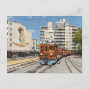 De Sollér-trein arriveert in Palma, Mallorca. Briefkaart