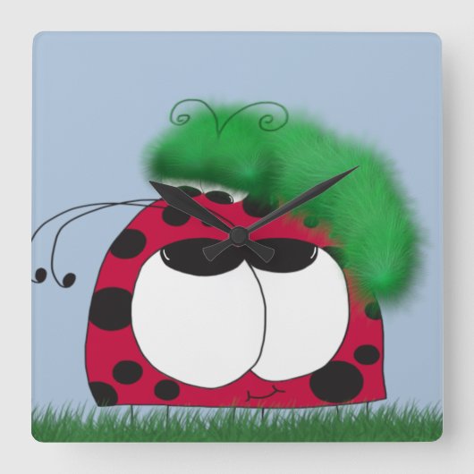 De soms Vrienden Ladybug en Caterpillar Vierkante Klok (Voorkant)