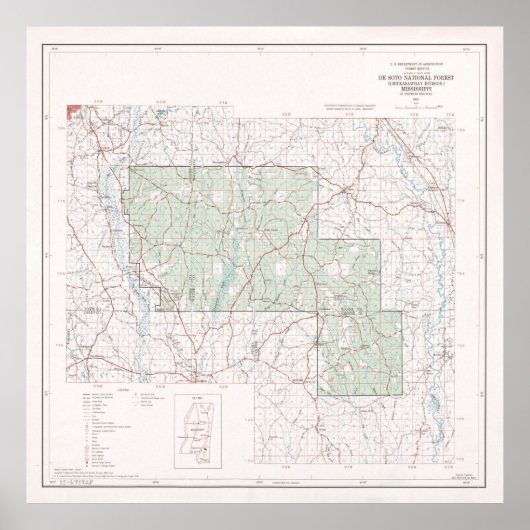 De Soto National Forest Map (1964) Poster (Voorkant)