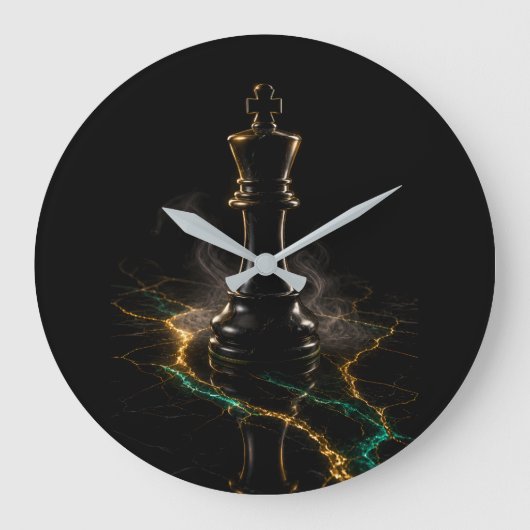 De Sovereign | Luxe Donkere Schaak Koning Acrylic Grote Klok (Voorkant)