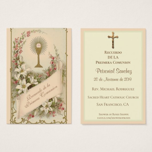De Spaanse Eerste Heilige Communie Religieus katho Visitekaartje (Voorkant /achterkant)