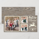 De Spaanse Rustieke Houten Beige Foto Navidad van Feestdagenkaart (Voorkant / Achterkant)