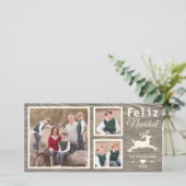 De Spaanse Rustieke Houten Beige Foto Navidad van Feestdagenkaart (Staand voorkant)