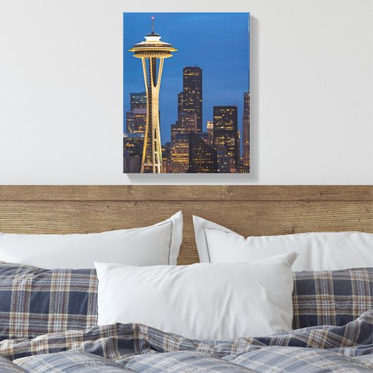 De Space Needle en het centrum van Seattle Canvas Afdruk (Insitu (Slaapkamer))