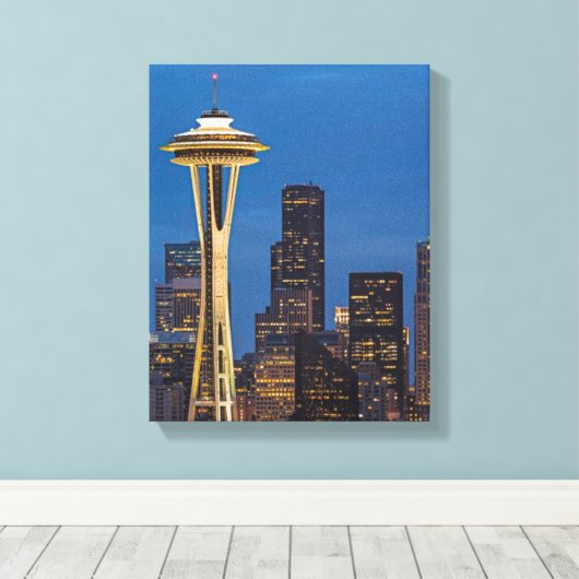 De Space Needle en het centrum van Seattle Canvas Afdruk (Insitu (Houten vloer))