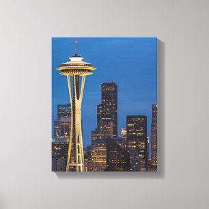 De Space Needle en het centrum van Seattle Canvas Afdruk