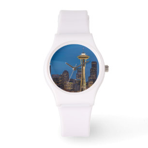 De Space Needle en het centrum van Seattle Horloge