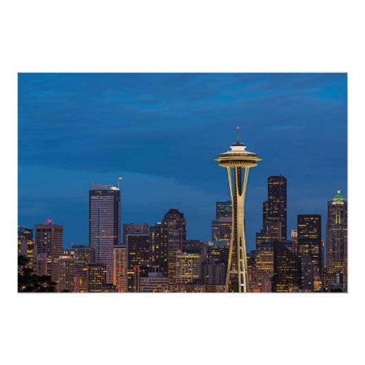 De Space Needle en het centrum van Seattle Perfect Poster (Voorkant)