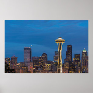 De Space Needle en het centrum van Seattle Poster