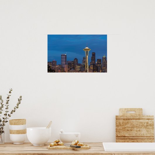 De Space Needle en het centrum van Seattle Poster (Keuken)