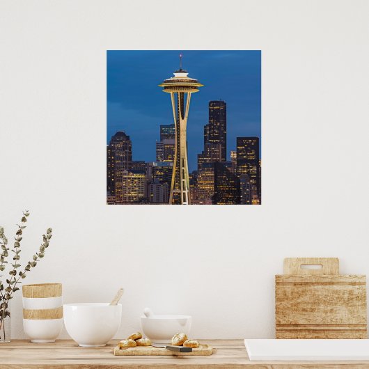 De Space Needle en het centrum van Seattle Poster (Keuken)