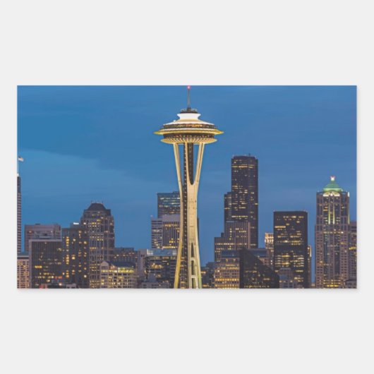 De Space Needle en het centrum van Seattle Rechthoekige Sticker (Voorkant)