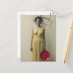 De Spaghettijurk en Rode Bord Surrealistische Vrou Briefkaart