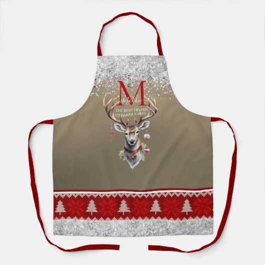 De Sparkle glittery rood grijs hert op maat Monogr Schort (Voorkant)