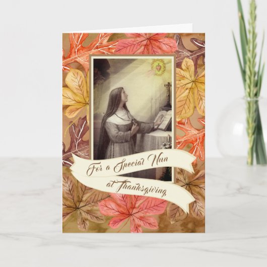 De speciale Zuster van de Non bij de Bladeren van Feestdagen Kaart (Voorkant)
