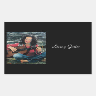De SpeelMuziek van de vrouw met Akoestische Gitaar Rechthoekige Sticker
