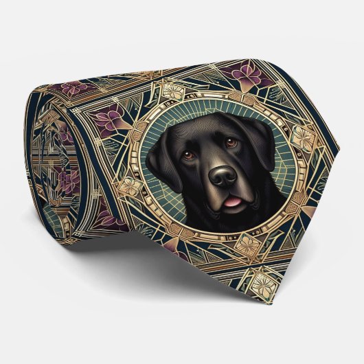 De speelse hondenliefhebber | Zwarte Labrador-hond Stropdas (Opgerold)