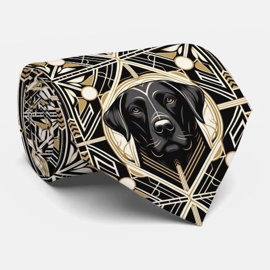 De speelse hondenliefhebber | Zwarte Labrador-hond Stropdas (Opgerold)