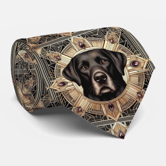De speelse hondenliefhebber | Zwarte Labradordog D Stropdas (Opgerold)