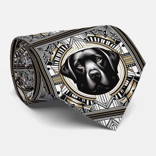 De speelse hondenliefhebber | Zwarte Labradordog D Stropdas (Opgerold)