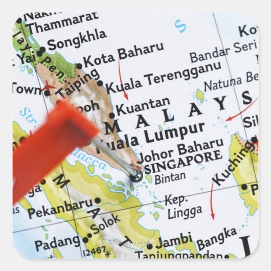 De speld van de kaart die in Singapore op kaart wo Vierkante Sticker (Voorkant)