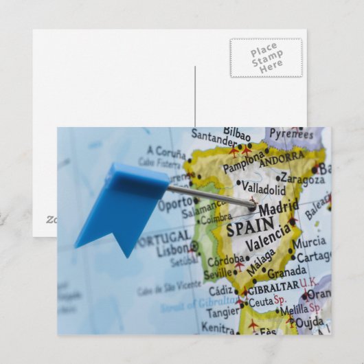 De speld van de kaart in Madrid, Spanje op kaart, (Voorkant / Achterkant)