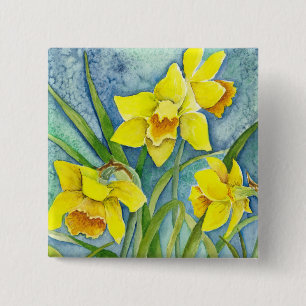 De Speld van gele narcissen Vierkante Button 5,1 Cm