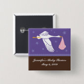 De Speld van het Baby shower van de ooievaar - Vierkante Button 5,1 Cm (Voorkant /achterkant)