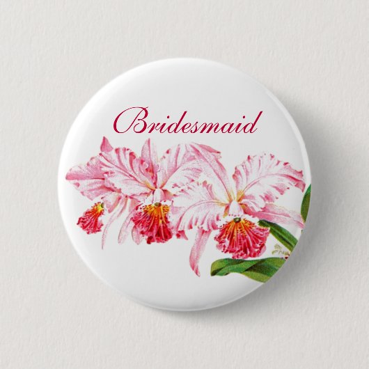 De Speld van het bruidsmeisje met Roze Orchideeën Ronde Button 5,7 Cm (Voorkant)