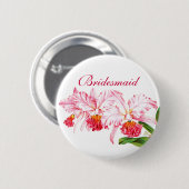 De Speld van het bruidsmeisje met Roze Orchideeën Ronde Button 5,7 Cm (Voorkant /achterkant)