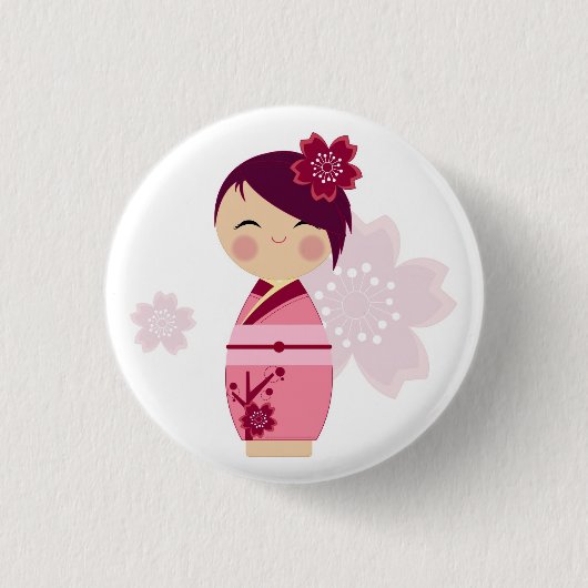 De Speld van Sakura van Kokeshi Ronde Button 3,2 Cm (Voorkant)