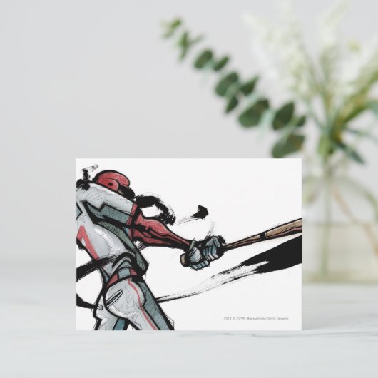 De speler slingerende knuppel van het honkbal, briefkaart (Staand voorkant)