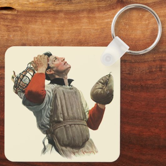 De  Speler van de Baseball van de Sport, Catcher o Sleutelhanger (Achterkant)