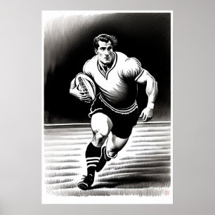 De Speler van de Rugby trekt - Kunstdruk Poster