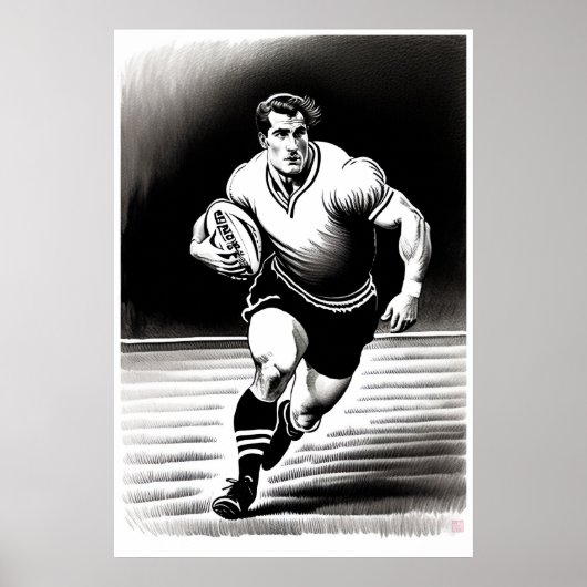 De Speler van de Rugby trekt - Kunstdruk Poster (Voorkant)