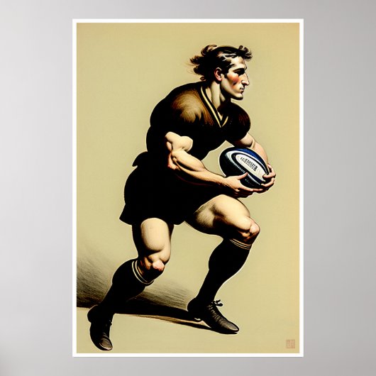 De Speler van de Rugby trekt - Kunstdruk Poster (Voorkant)