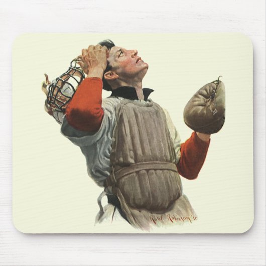 De  Speler van de Sport Baseball, Catcher kijkt om Muismat (Voorkant)