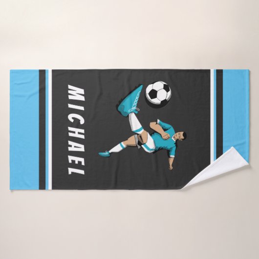 De Speler van de Voetbal die de Grafische Illustra Badhanddoek (Badhanddoek)