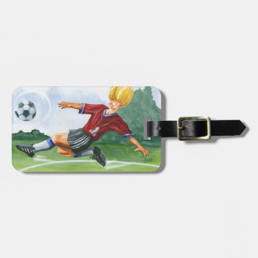 De Speler van de Voetbal die een bal door Jay Thro Bagagelabel (Voorkant horizontaal)