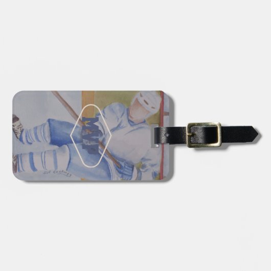 DE SPELER VAN HET HOCKEY VAN HET MONOGRAM BAGAGELABEL (Voorkant horizontaal)